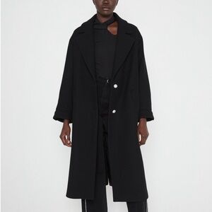ZARA Wool Blend Black Long Coat Overcoat sz M